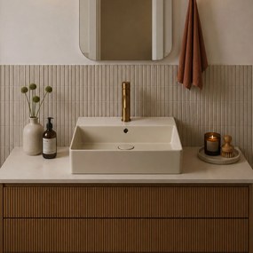 Massi Umywalka ceramiczna nablatowa / wisząca beżowa z półką i otworem na baterie 50 x 38 cm LERA Ivory