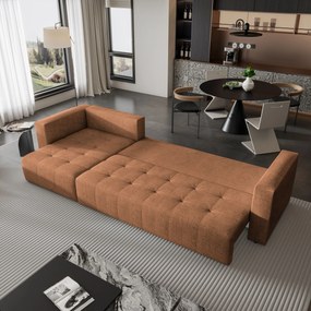 Masseno Narożnik OLVERA z funkcją spania i pojemnikiem na pościel Narozniki L, Rozkładana sofa - Miedziany, NEVE 52