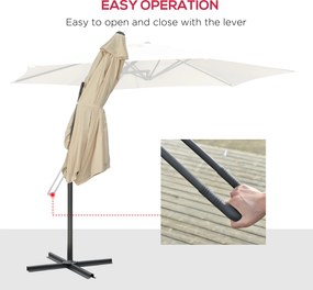 Outsunny Parasol tarasowy Ø293cm z bocznym uchwytem, podstawa krzyżowa, wodoodporny, kremowy | Aosom PL