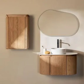 Zestaw Mebli Łazienkowych Z Drewna Carsone Naturalna & Naturalna & Okrągły Ceramiczny Biały Ø40 Cm Lenka & Owalna - Sklum