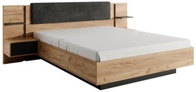 Łóżko z szafkami nocnymi 160 x 200 cm - Z diodami LED - Kolory: Naturalny i antracyt - ELYNIA