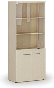 Szafa biurowa kombinowana PRIMO WOOD z drzwiami drewnianymi i szklanymi, 800 x 420 x 1781 mm, brzoza