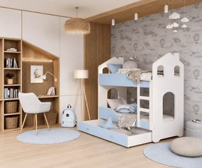 Łóżko piętrowe Dominik Domek 80x160 80x190 z szufladą dla dzieci + stelaż Flex