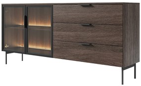 Kredens 2-drzwiowy z 3 szufladami z oświetleniem LED - Naturalny i czarny - FOGLERI