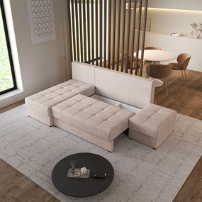 Masseno Narożnik NORVI z funkcją spania i pojemnikiem na pościel Narozniki L, Rozkładana sofa - Beżowy, NEVE 04