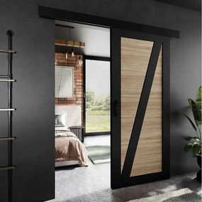 Drzwi przesuwne PALADIO 3 z maskownicą czarny i dąb sonoma 80