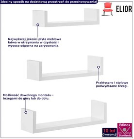 Komplet 3 białych półek ściennych nowoczesnych - Voltan
