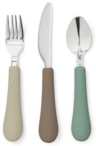 Brązowo-beżowe sztućce dla dzieci z silikonu 3 szt. Olive Mix – Cam Cam Copenhagen