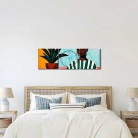 Obraz - Kobieta z kwiatem (z zegarem) (90x30 cm)