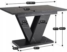 Stół Prostokątny Rozkładany CLARK 120-160 cm Czarny Marmur Glamour