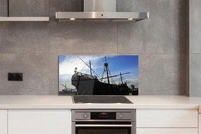 Szklany Panel Sylwetka Statku pod Niebem