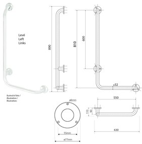 Stalowy uchwyt ścienny do łazienki 63 cm Handicap Left – Sapho