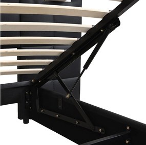Łóżko 180x200cm z tkaniny sztucznej skóry - z portem USB, ładowaniem bezprzewodowym i LED - z stelażem na listwach - Czarny