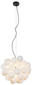 Lampa wisząca art deco czarna z opalowym szkłem 8-świateł okrągła - UvasDesignerski Oswietlenie wewnetrzne