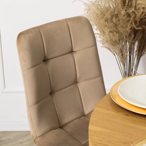 Zestaw Stół Okrągły LINO 100 cm Dąb Złoty/Czarny i 4 Krzesła Tapicerowane do Jadalni PERU Beżowe Welurowe Nowoczesne Loft