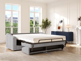 Kanapa 3-osobowa rozkładana typu express w tkaninie teksturowanej jasnoszarej - Powierzchnia spania 140 cm - Materac 22 cm z pianką z pamięcią kształtu - DARIELO
