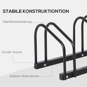 HOMCOM Stojak na 4 rowery Trwały i odporny na warunki atmosferyczne Montaż na ścianie lub podłodze Stal Srebrny 110x33x27cm | Aosom PL