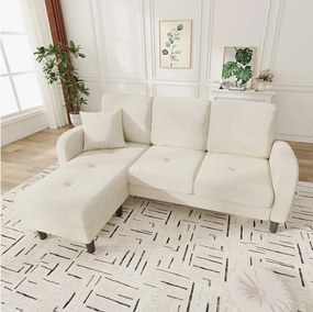 Narożnik 3-osobowy z szezlongiem - 166 x 118 x 77 cm - tkanina welurowa - nóżki plastikowe - jasny beż