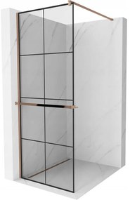 Mexen Kioto+ ścianka prysznicowa z półką Walk-in 80 x 200 cm, czarny wzór, różowe złoto - 800-080-121-60-77