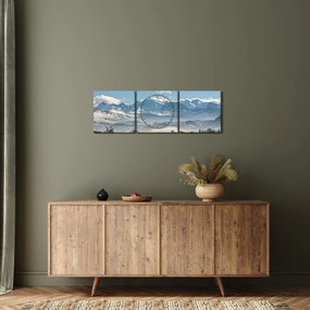 Obraz ośnieżonych gór (z zegarem) (90x30 cm)