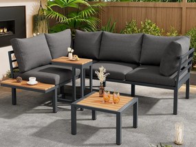 Zestaw mebli ogrodowych - 4 miejsca - ze stali ocynkowanej - narożna sofa - 1 stolik pomocniczy - 1 stołek - blat z drewna plastikowego - Szary