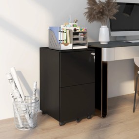 Vinsetto Rollcontainer Biurowy z 2 Szufladami Czarny 37x43.5x67.5cm Przechowywanie Dokumentów | Aosom PL