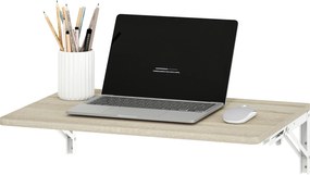 HOMCOM Składane biurko ścienne, 60x40 cm, oszczędzające miejsce wiszące biurko z zaokrąglonymi narożnikami, do home office, salonu, sypialni, kuchni, dąb