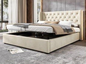 Łóżko tapicerowane welurowe 140x190cm z stelażem na listwach - Beżowe
