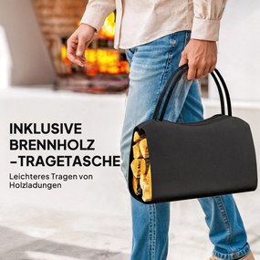 Stojak na drewno do wnętrz 53×33×43 cm z torbą – Outsunny, metal, czarny