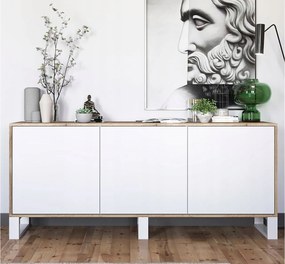 Komoda z 3 drzwiami – korpus dąb wotan, fronty biały mat – 168 cm, metalowe nogi