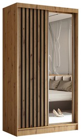 Szafa przesuwna - Lameo z lustrem 120 cm, dąb artisan | lamele czarny mat