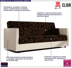 Biało-brązowa wersalka w kółka - Elivos