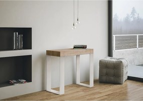 Konsola rozkładana 90x40/196 cm Tecno Small Dąb naturalny rama w kolorze Białym