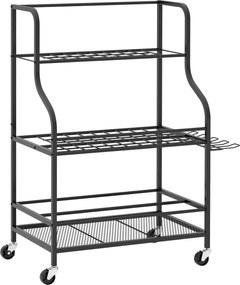 Outsunny Organizer Narzędzi Ogrodowych 3-poziomowy Stojak na Narzędzia Ogrodowe z Hakami do 40 kg 77x40x97cm Czarny