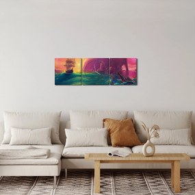 Obraz - Obraz olejny, Podróż do fantastycznego królestwa (z zegarem) (90x30 cm)