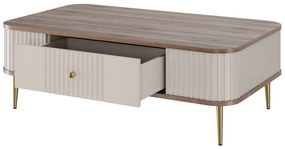 Stolik kawowy z szufladą Vesper 103x60 cm - kaszmir / orzech / złote nogi
