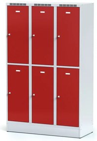 Szafka skrytkowa S6 na cokole, 6 schowków, 1920 x 1200 x 500 mm, zamek obrotowy, drzwi czerwone