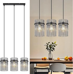 Lampa wisząca Nettlife Vintage Black, szklana, 3-punktowa, gniazdo E27, Ø 16 cm, do stołu jadalnego lub salonu (bez żarówek).