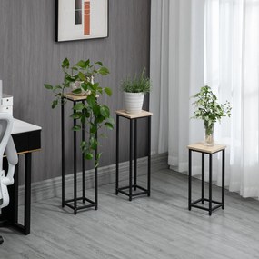 Outsunny Zestaw 3 Stojaków na Rośliny Stalowe Układane w Stos Brąz i Czarny Oszczędność Miejsca 21x21x509070cm | Aosom PL