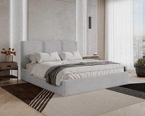 BESILIO Łóżko tapicerowane z pojemnikiem 160x200 Mira - Łóżko slim, łóżko minimalistyczne, stelaż metalowy- Jasnoszary