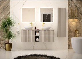 Kaszmirowy Zestaw Łazienkowy 140cm Szafka z Blatem Umywalka Regał Słupek Ryflowane Fronty Aqua