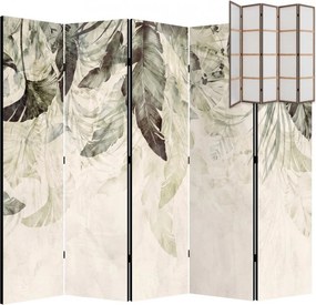 Parawan pokojowy 5-częściowy 225x172 Jednostronny dekoracyjny japandi botaniczny Beżowy Dżunglowa Wilgotna Zieleń