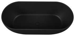 Wanna wolnostojąca owalna czarna matowa z konglomeratu 160 x 75 cm RONA Black matt przelew typu SLIM cienki rant