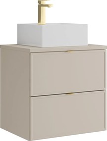 Wisząca szafka łazienkowa z nablatową umywalką kwadratową i baterią - Beżowa - 60 cm - ONDIL
