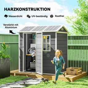 Outsunny Domek ogrodowy, Schowek z podłogą, oknem, zamkiem, z żywicy polipropylenowej, odporny na warunki atmosferyczne, Szary