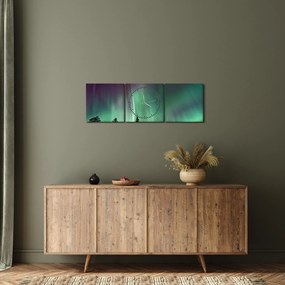 Obraz zorzy polarnej (z zegarem) (90x30 cm)