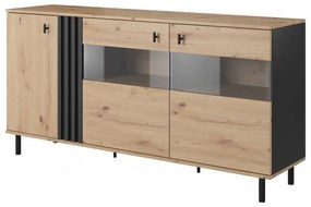 Duża komoda z lamelami oraz szufladami Madi antracyt + dąb artisan