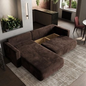 Masseno Narożnik TURIN z funkcją spania i pojemnikiem na pościel Narozniki L, Rozkładana sofa - Brązowy, MONOLITH 29