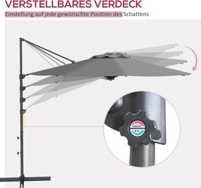 Outsunny Parasol Ogrodowy 3m Korba Regulowany Obrotowy Metal Ciemnoszary | Aosom PL