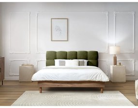 Zielone tapicerowane łóżko dwuosobowe ze stelażem 160x200 cm Kumo – Bobochic Paris
